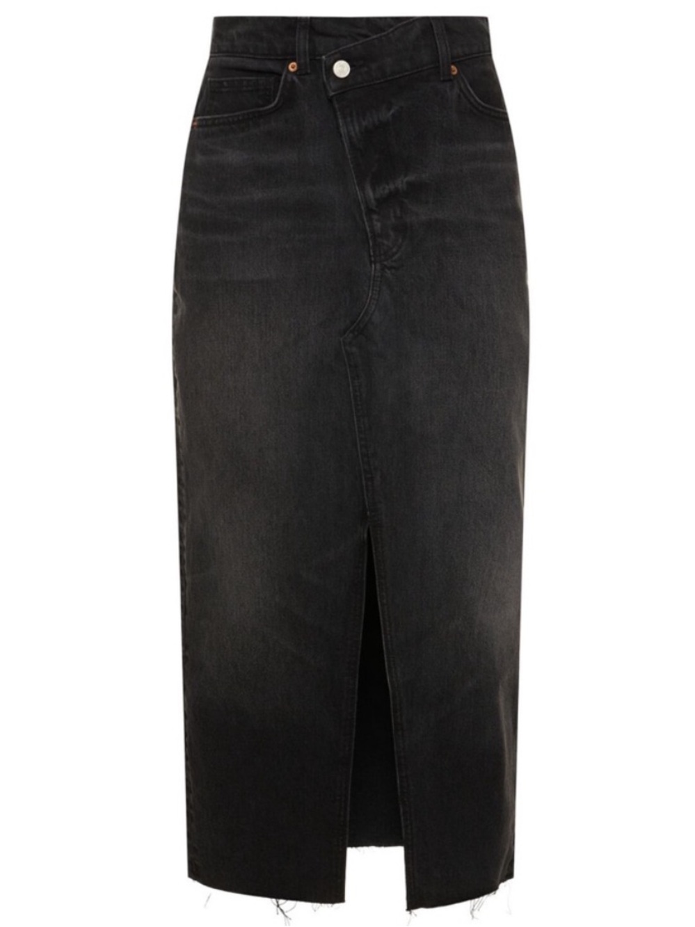 Reformation High-Waist Black Denim Midi Skirt with Front Slit